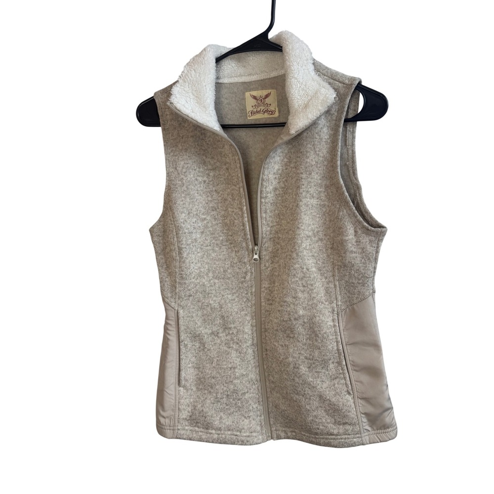 Faded Glory Women Oatmeal Heather Knit Vest Faux Shearling Collar FGOL47345 XS